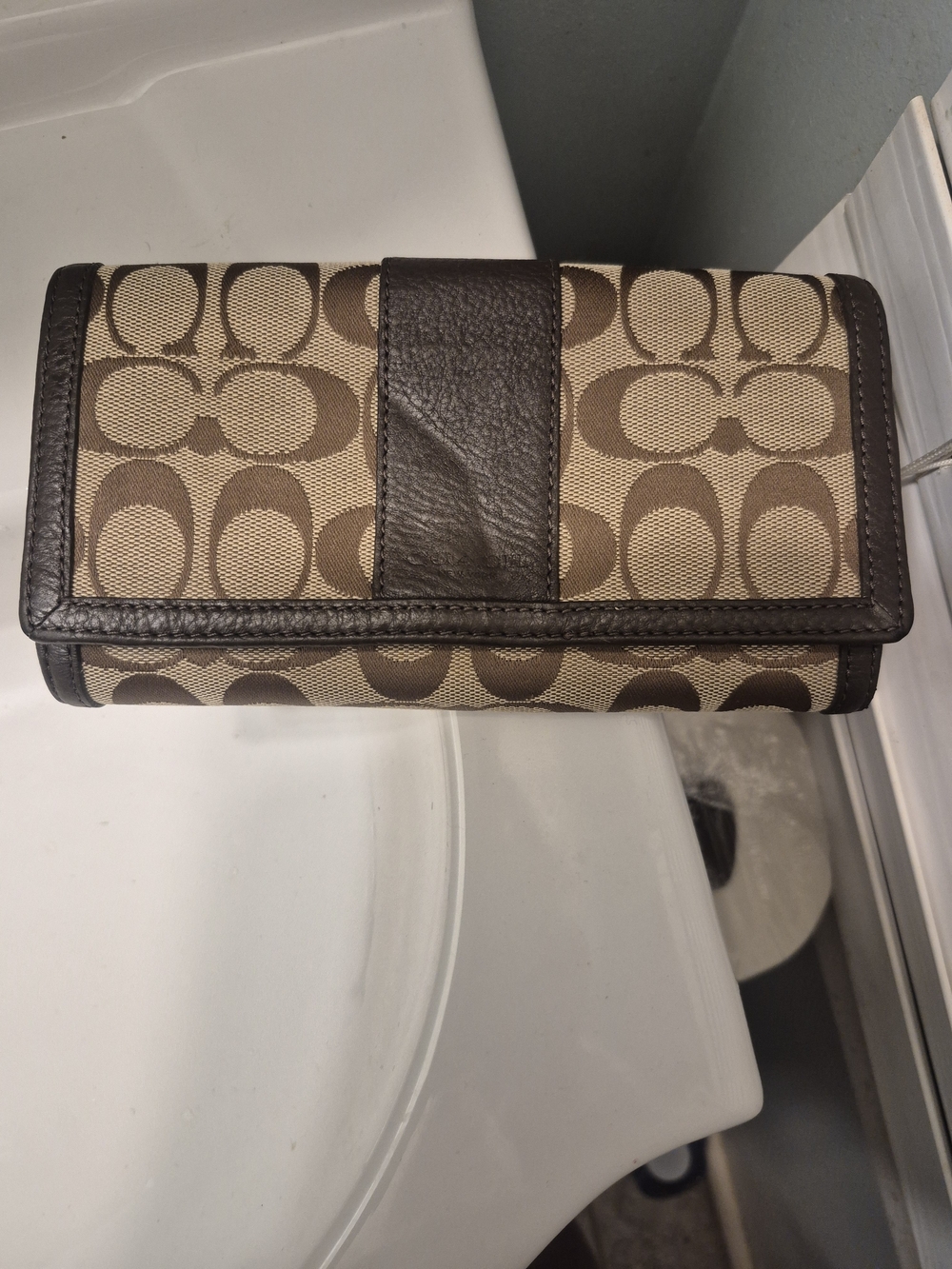 Coach Beige and Brown Signature Continental Wallet